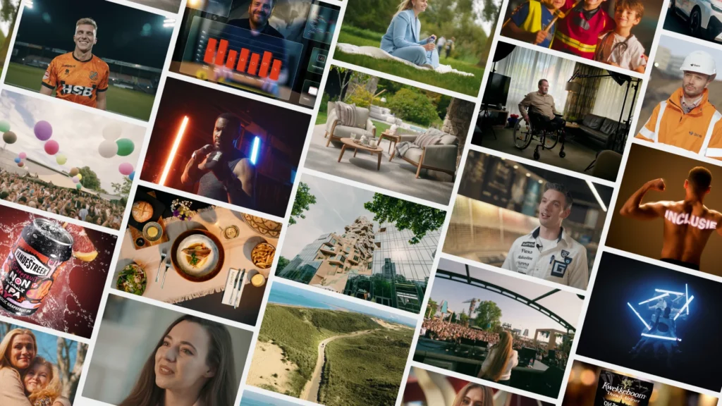 Visuele samenvatting van FocusOn client cases met projecten in video, animatie, fotografie en design