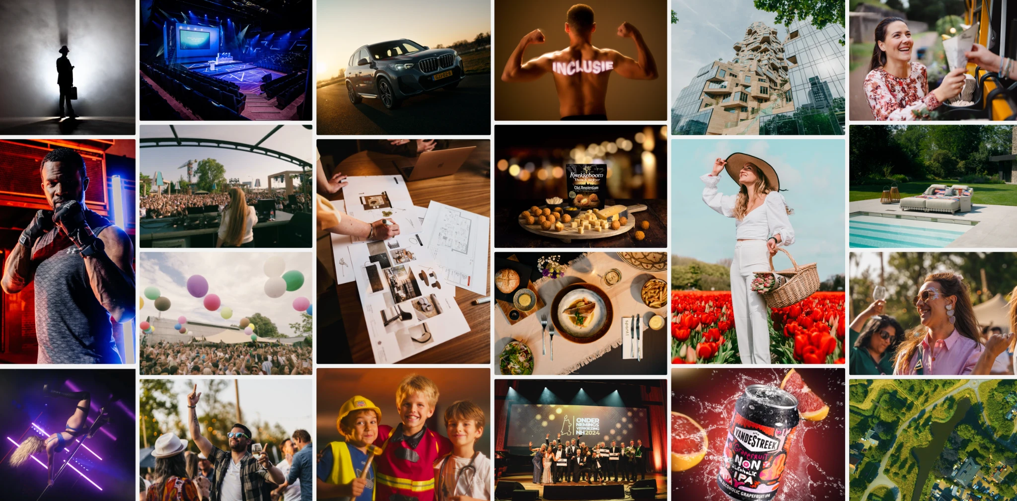 Professionele fotografie collage van evenementen, producten, portretten en campagnes gemaakt door FocusOn